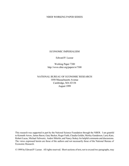 NBER WORKING PAPER SERIES ECONOMIC IMPERIALISM Edward