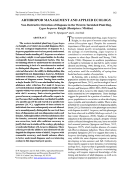 Non-Destructive Detection of Diapause in the Western Tarnished Plant Bug, Lygus Hesperus Knight (Hemiptera: Miridae) Dale W