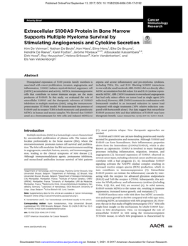 Extracellular S100A9 Protein in Bone Marrow Supports Multiple Myeloma