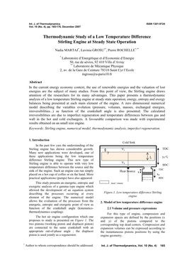 Thermodynamic Study of a Low Temperature Difference Stirling Engine at Steady State Operation