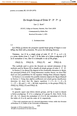 On Simple Groups of Order 2” L 3B - 7” a P