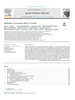 Hydrogen in Zirconium Alloys: a Review