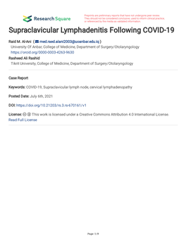 Supraclavicular Lymphadenitis Following COVID-19