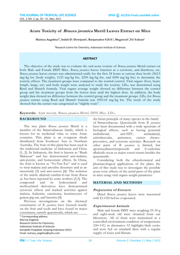 Acute Toxicity of Brucea Javanica Merril Leaves Extract on Mice