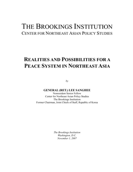 Realities and Possibilities for a Peace System in Northeast Asia