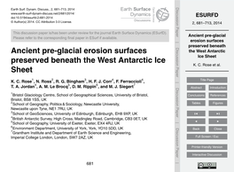 Ancient Pre-Glacial Erosion Surfaces Preserved Beneath the West Antarctic Ice Sheet