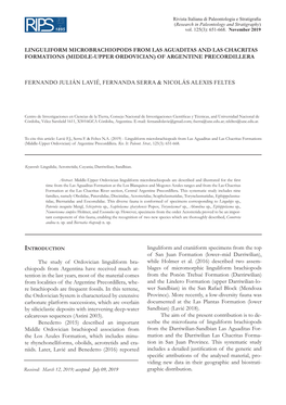 Linguliform Microbrachiopods from Las Aguaditas and Las Chacritas Formations (Middle-Upper Ordovician) of Argentine Precordillera