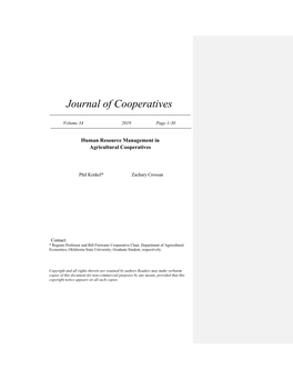 Human Resource Management in Agricultural Cooperatives