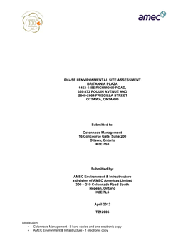 Phase I Environmental Site Assessment Britannia Plaza 1463-1495 Richmond Road, 359-373 Poulin Avenue and 2648-2664 Priscilla Street Ottawa, Ontario