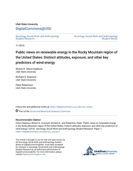 Public Views on Renewable Energy in the Rocky Mountain Region of the United States: Distinct Attitudes, Exposure, and Other Key Predictors of Wind Energy