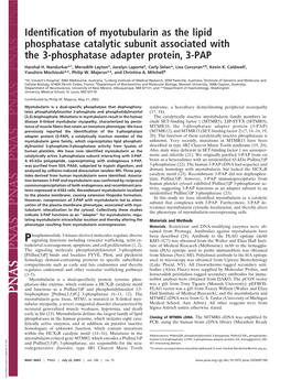 Identification of Myotubularin As the Lipid Phosphatase Catalytic Subunit Associated with the 3-Phosphatase Adapter Protein, 3-PAP