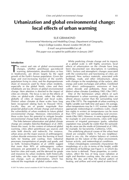 Urbanization and Global Environmental Change: Local Effects of Urban Warming