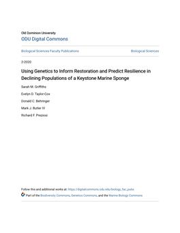 Using Genetics to Inform Restoration and Predict Resilience in Declining Populations of a Keystone Marine Sponge