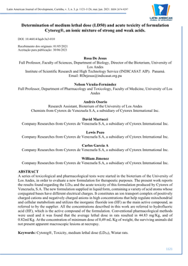 Determination of Medium Lethal Dose (LD50) and Acute Toxicity of Formulation Cytoreg®, an Ionic Mixture of Strong and Weak Acids