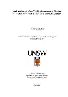 An Investigation of the Teaching Behaviours of Effective Secondary Mathematics Teachers in Dhaka, Bangladesh