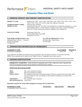 MATERIAL SAFETY DATA SHEET Polyester Fiber and Resin