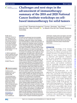 Challenges and Next Steps in the Advancement of Immunotherapy: Summary of the 2018 and 2020 National Cancer Institute Workshops