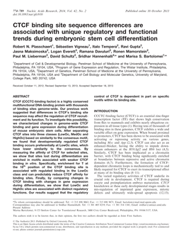 CTCF Binding Site Sequence Differences Are Associated with Unique Regulatory and Functional Trends During Embryonic Stem Cell Differentiation Robert N