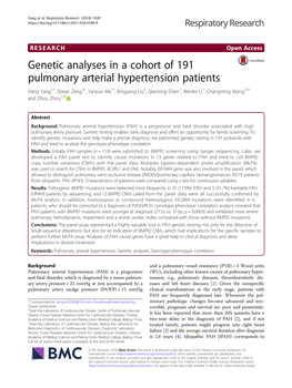 Genetic Analyses in a Cohort of 191 Pulmonary Arterial Hypertension