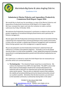 Marine Fisheries and Aquaculture Productivity Commission Draft Report August 2016