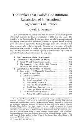 Constitutional Restriction of International Agreements in France Gerald L