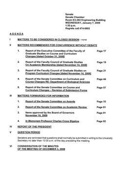 Senate Senate Chamber Room E3-262 Engineering Building WEDNESDAY, January 7,2009 I:30 P.M
