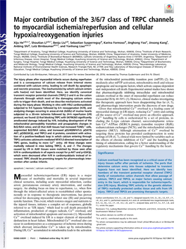 Major Contribution of the 3/6/7 Class of TRPC Channels to Myocardial Ischemia/Reperfusion and Cellular Hypoxia/Reoxygenation Injuries