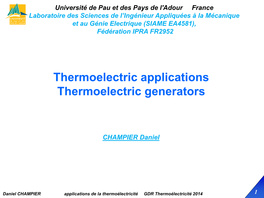 Thermoelectric Applications Thermoelectric Generators