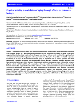 Physical Activity, a Modulator of Aging Through Effects on Telomere Biology