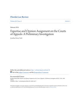 Expertise and Opinion Assignment on the Courts of Appeals: a Preliminary Investigation Jonathan Remy Nash