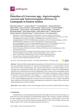 Detection of Crenosoma Spp., Angiostrongylus Vasorum and Aelurostrongylus Abstrusus in Gastropods in Eastern Austria