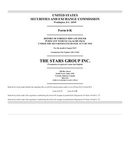 THE STARS GROUP INC. (Translation of Registrant’S Name Into English)