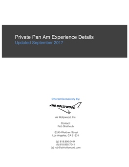 Private Pan Am Experience Details Updated September 2017