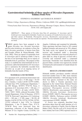 Gastrointestinal Helminths of Three Species of Dicrodon (Squamata: Teiidae) from Peru