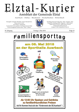 Amtsblatt Der Gemeinde Elztal Auerbach – Dallau – Muckental – Neckarburken – Rittersbach