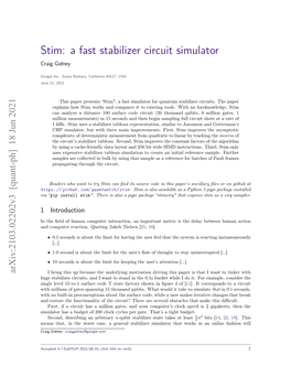 Stim: a Fast Stabilizer Circuit Simulator Craig Gidney