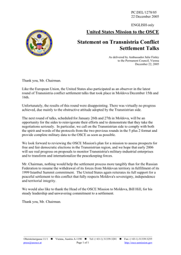 Statement on Transnistria Conflict Settlement Talks