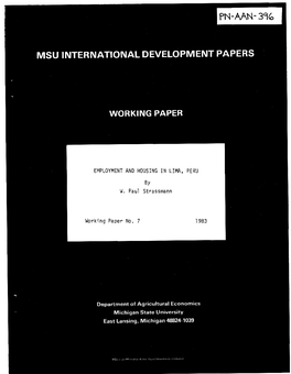 EMPLOYMENT and HOUSING in LIMA, PERU by W. Paul Strassmann