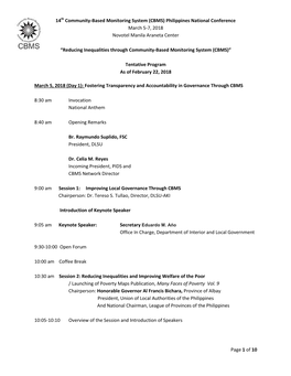 14Th Community-Based Monitoring System (CBMS) Philippines National Conference March 5-7, 2018 Novotel Manila Araneta Center “R