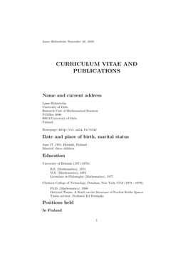 Curriculum Vitae and Publications