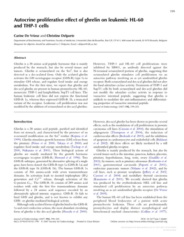 Autocrine Proliferative Effect of Ghrelin on Leukemic HL-60 and THP-1 Cells