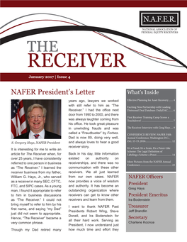 NAFER President’S Letter What’S Inside Years Ago, Lawyers We Worked Effective Planning for Asset Recovery