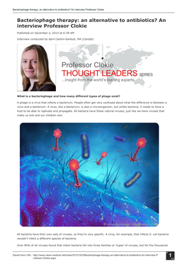 Bacteriophage Therapy: an Alternative to Antibiotics? an Interview Professor Clokie