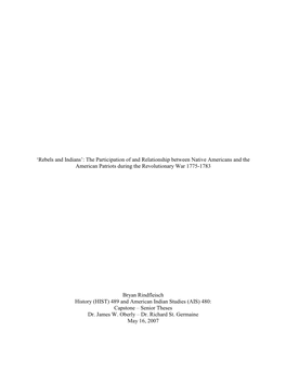 „Rebels and Indians‟: the Participation of and Relationship Between Native Americans and the American Patriots During the Revolutionary War 1775-1783