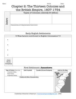 Chapter 2: the Thirteen Colonies and the British Empire, 1607-1754