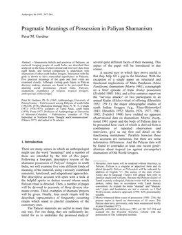 Pragmatic Meanings of Possession in Paliyan Shamanism