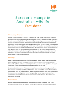 Sarcoptic Mange in Australian Wildlife and It Is Not a Nationally Notifiable Animal Disease