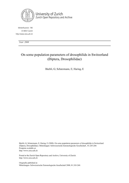 On Some Population Parameters of Drosophilids in Switzerland (Diptera, Drosophilidae)