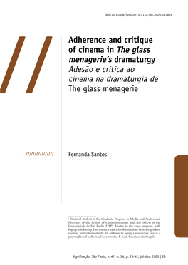 Adherence and Critique of Cinema in the Glass Menagerie's Dramaturgy Adesão E Crítica Ao Cinema Na Dramaturgia De the Glass