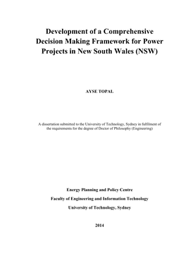 Development of a Comprehensive Decision Making Framework for Power Projects in New South Wales (NSW)